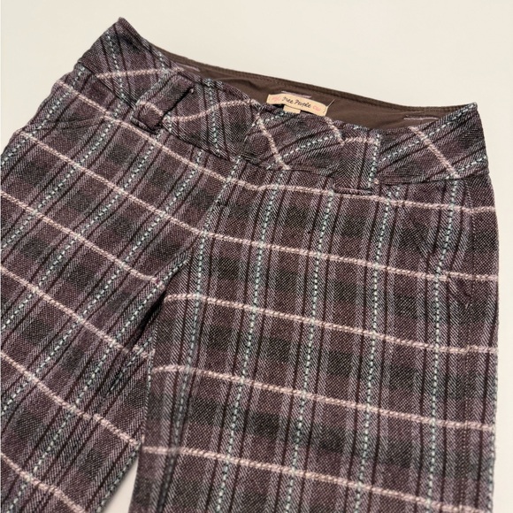 Free People Women’s Mauve Wool Blend Plaid Trousers Size 0 - Picture 2 of 13